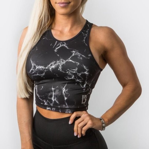 Buffbunny Collection Tops - BuffBunny Aurora Crop Top in Black Marble